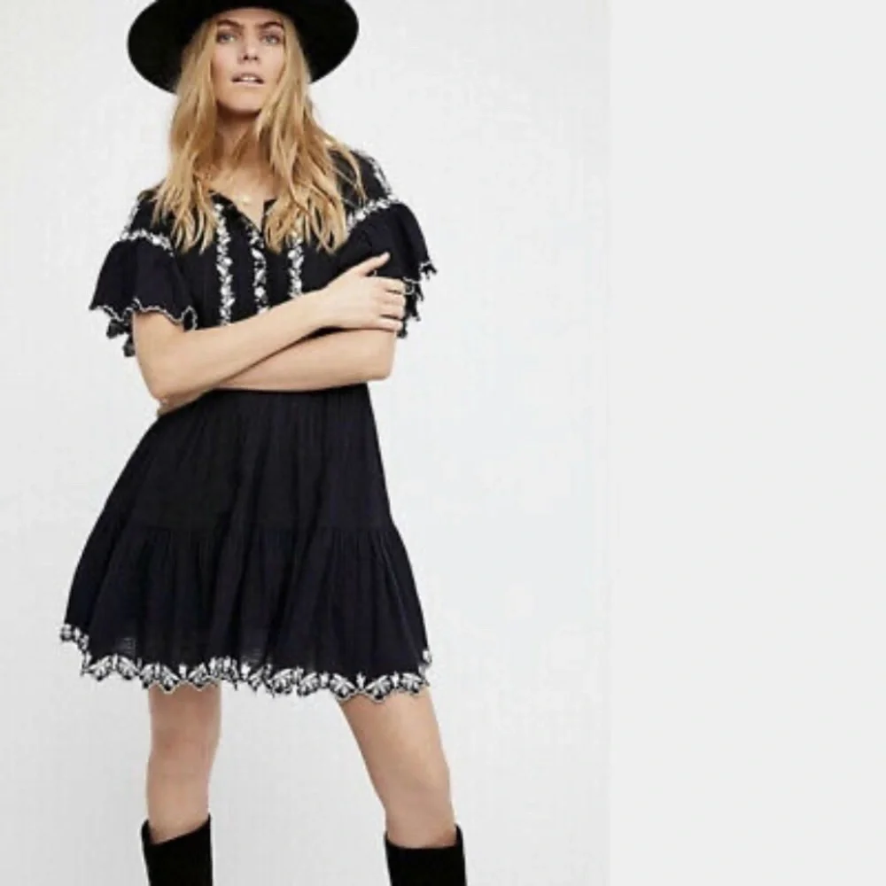 Free People Santiago Dress black white embroidered size XS